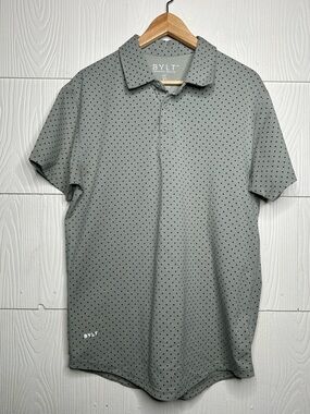 BYLT Basics Men's Gray Polo with Black Micro Dot Print